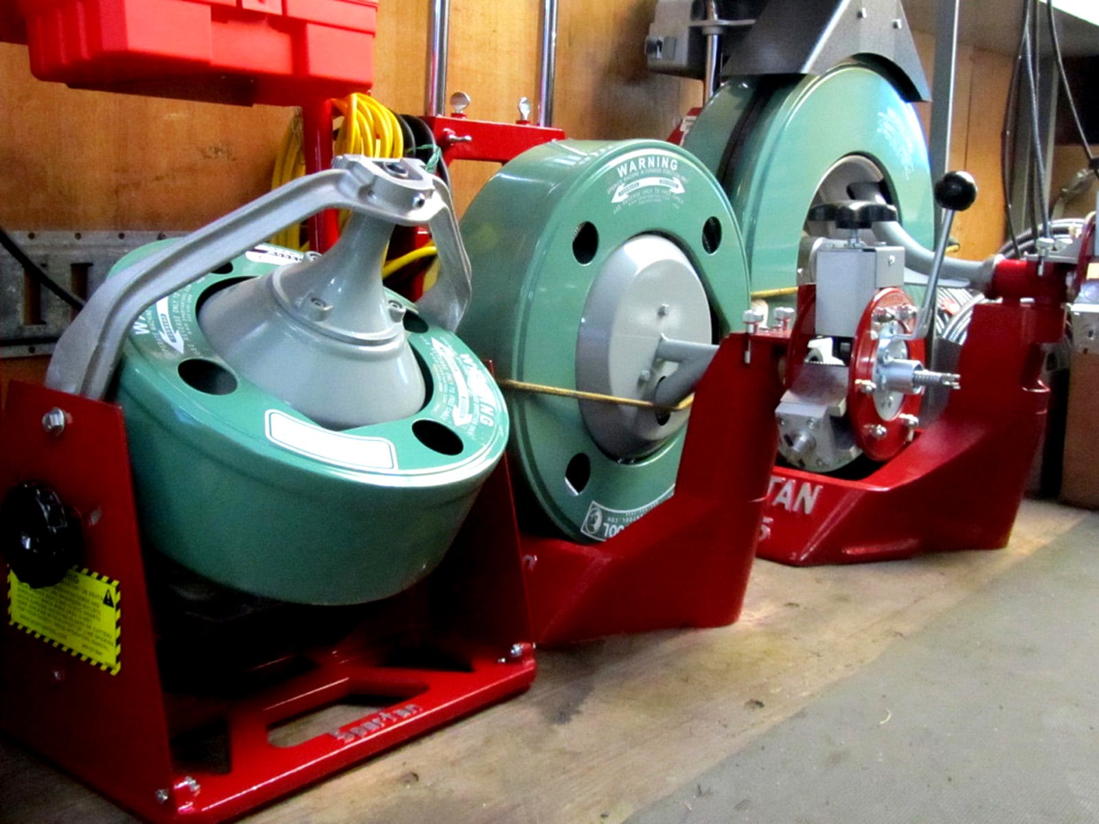 Sewer snake machines in a truck.